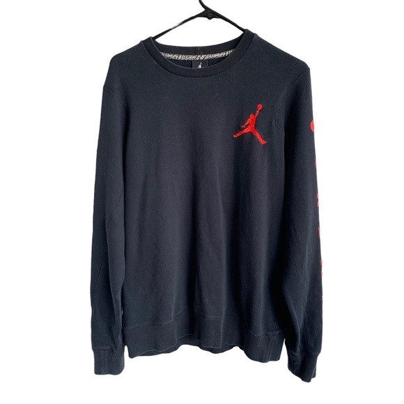Nike Air Jordan Flight Classic Crew Sweatshirt Black Sweater Mens Size Large - Picture 1 of 5